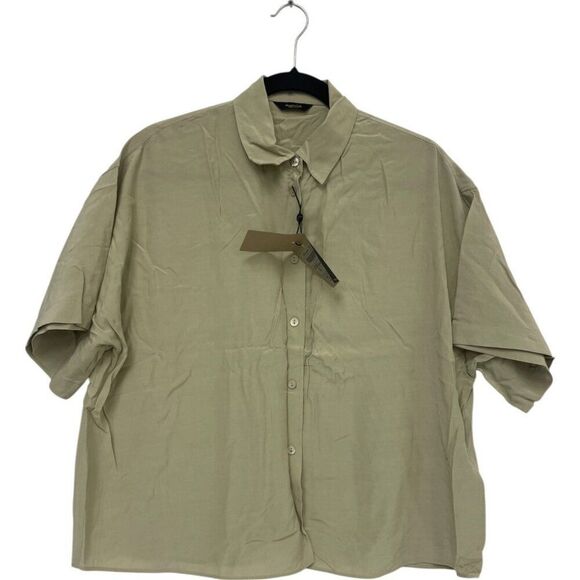 Massimo Dutti Womens Boxy Shirt blouse XS Green Flowing wide sleeve 5115/577 NWT - Picture 2 of 13